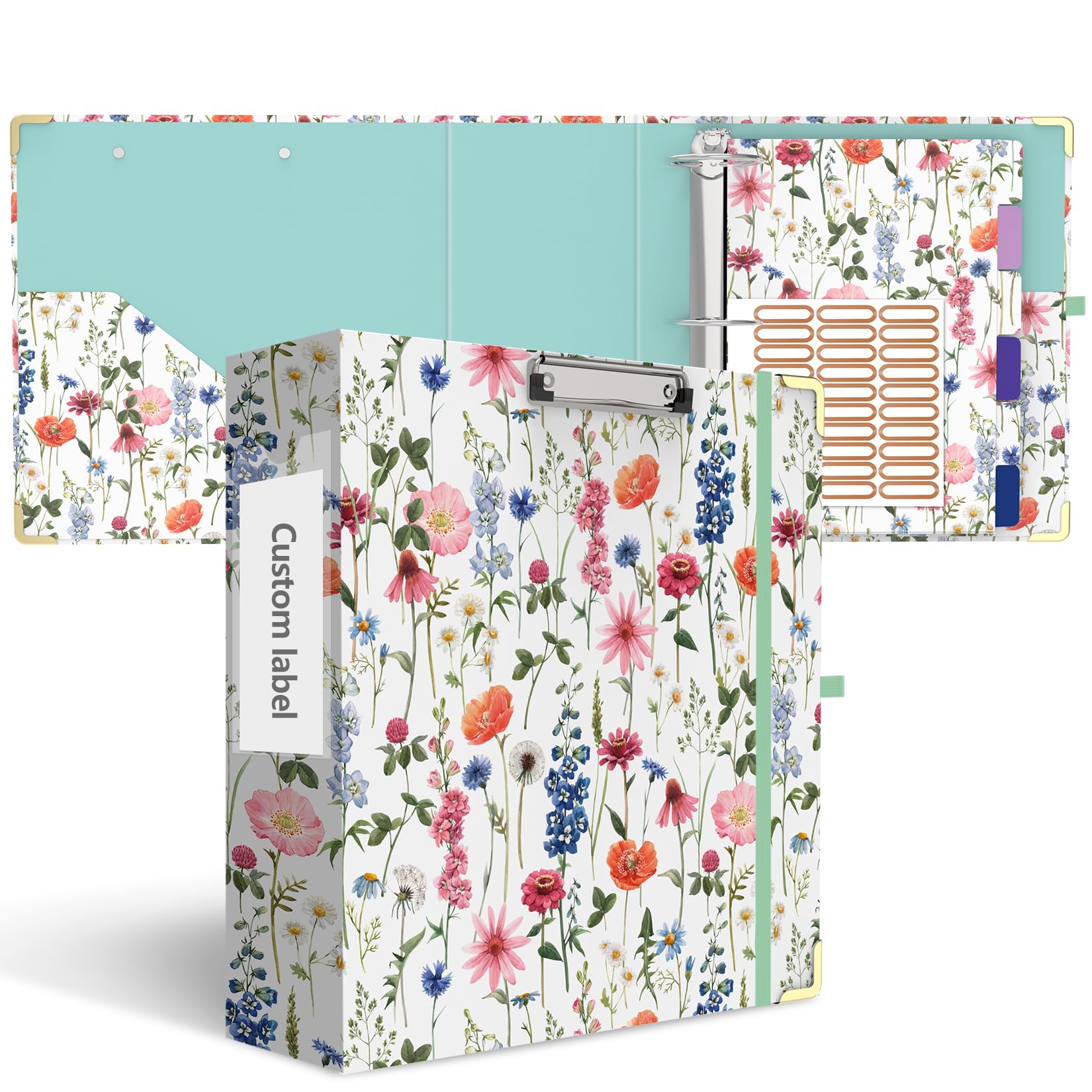 3 Inch 3 Ring Binder with 6 Tab Dividers, 3'' Round Ring Binders for Letter Size, Cute Folders Organizer Clipboard with Storage for School Office