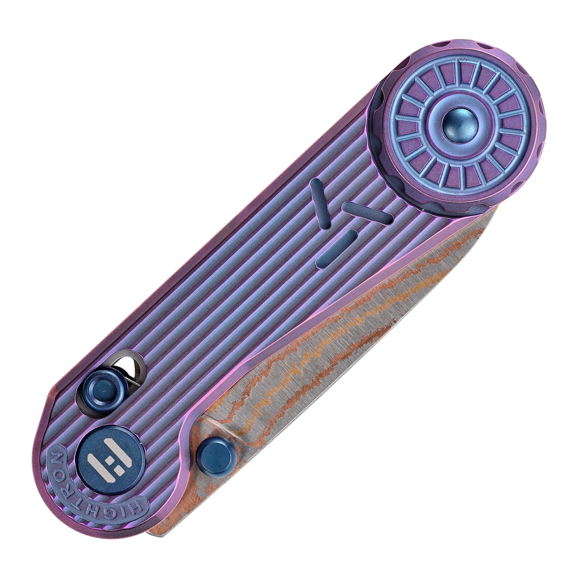 Hightron Coltello Pieghevole da Tasca con Lama 6,7 cm in Rame-Damascato e Manico Titanio, Coltello Pieghevole con Clip per Uomini e Donne, Coltello per Uso Quotidiano, Bronzo