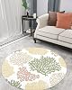 Yellow Green Coral Fluffy Round Area Rug Carpets 4ft, Summer Ocean Sea Marine Animal Plush Shaggy Carpet Soft Circular Rugs, Non-Slip Fuzzy Accent Floor Mat for Living Room Bedroom Nursery Home Decor
