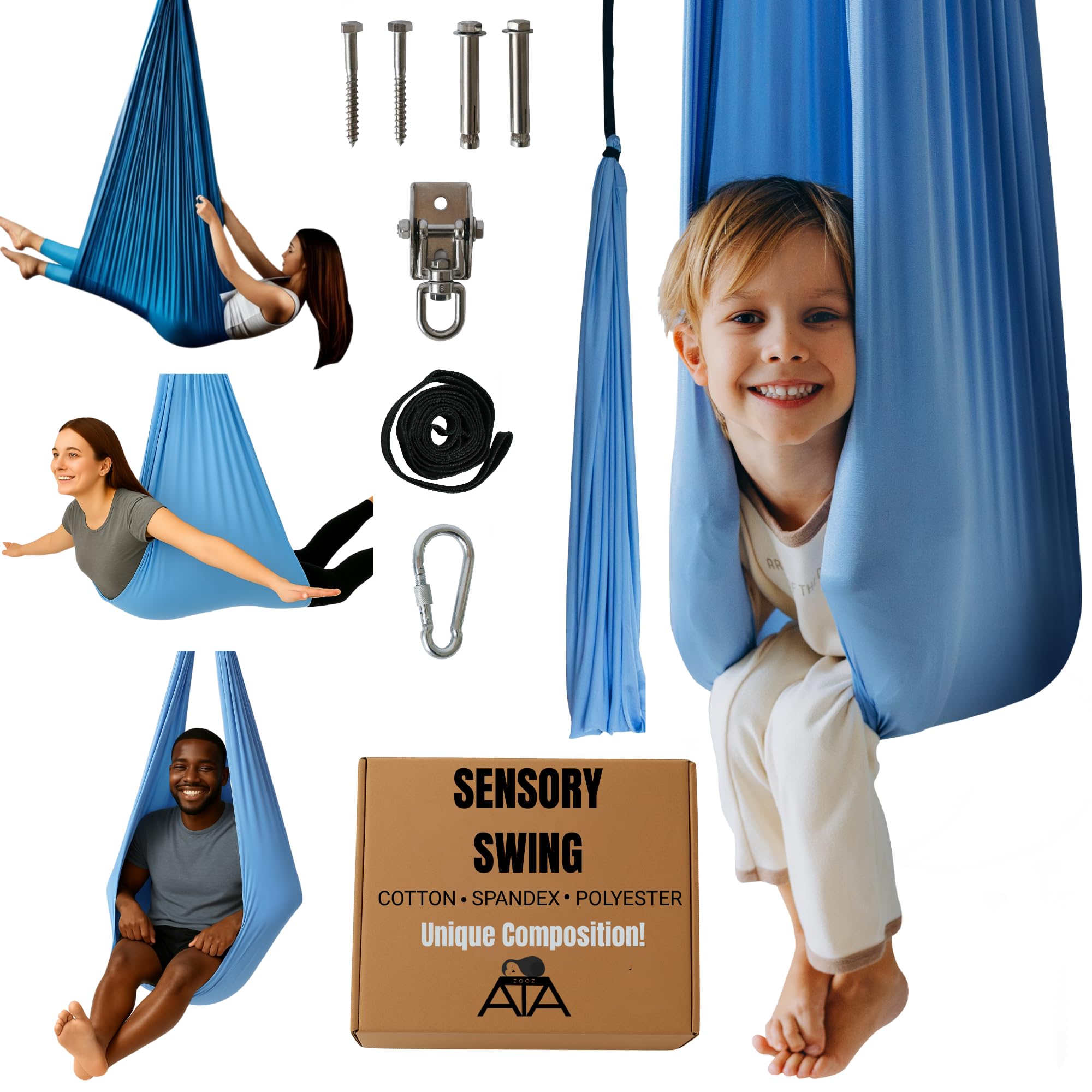 ATA zooz Sensory Swing Indoor & Outdoor - Cotton Spandex Polyester Unique Composition | Kid Swing - Kids Hammock | 59