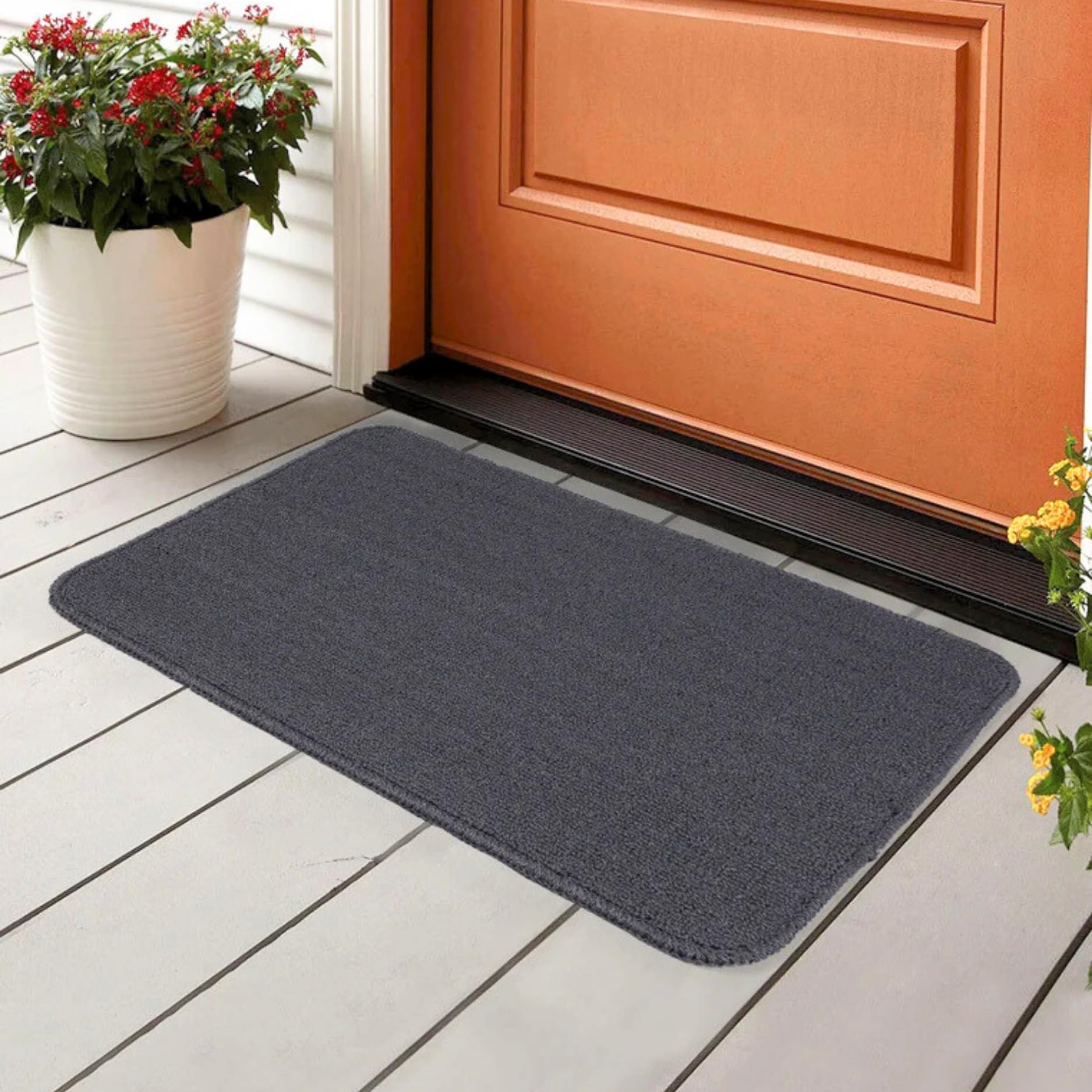 Saral Home Polypropylene Striped Soft PP Yarn Rectangular Doormat Anti Skid Backing (Dark Grey, 43X60 CM)