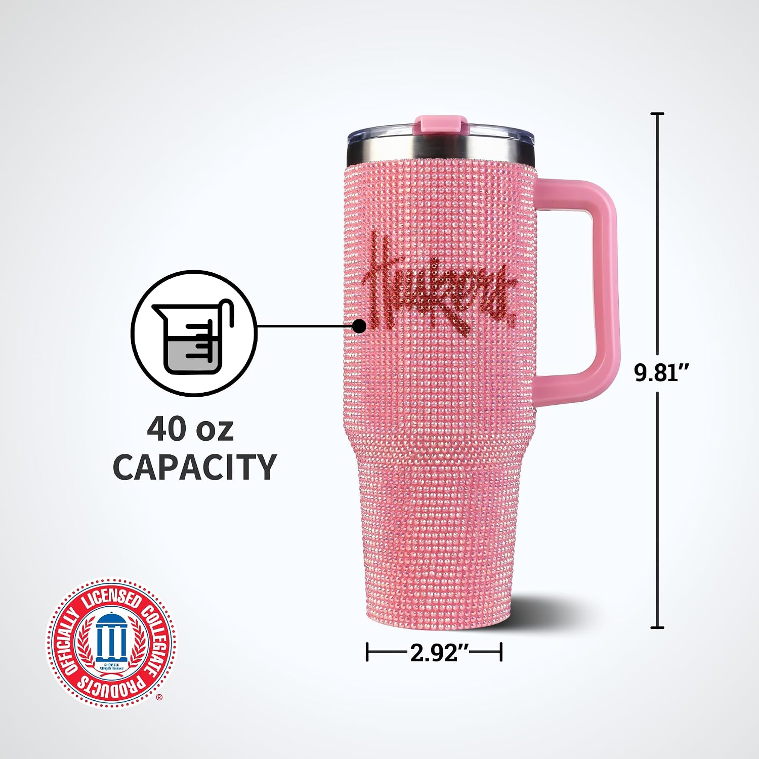 The Memory Company Officially Licensed 40oz Pink Bling Game Day Tumbler, University of Nebraska, Lincoln