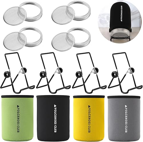 VOLCANOES CLUB Kit de germinación de tarro de germinación de semillas, tapas de brotes para tarros de boca ancha, soportes de frasco, mangas opacas,