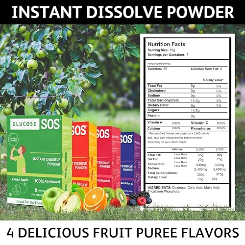 Miniatura 2 de Glucose SOS Paquetes de polvo de glucosa con dextrosa natural, absorción rápida que se disuelve instantáneamente en tu boca sin necesidad de agua,