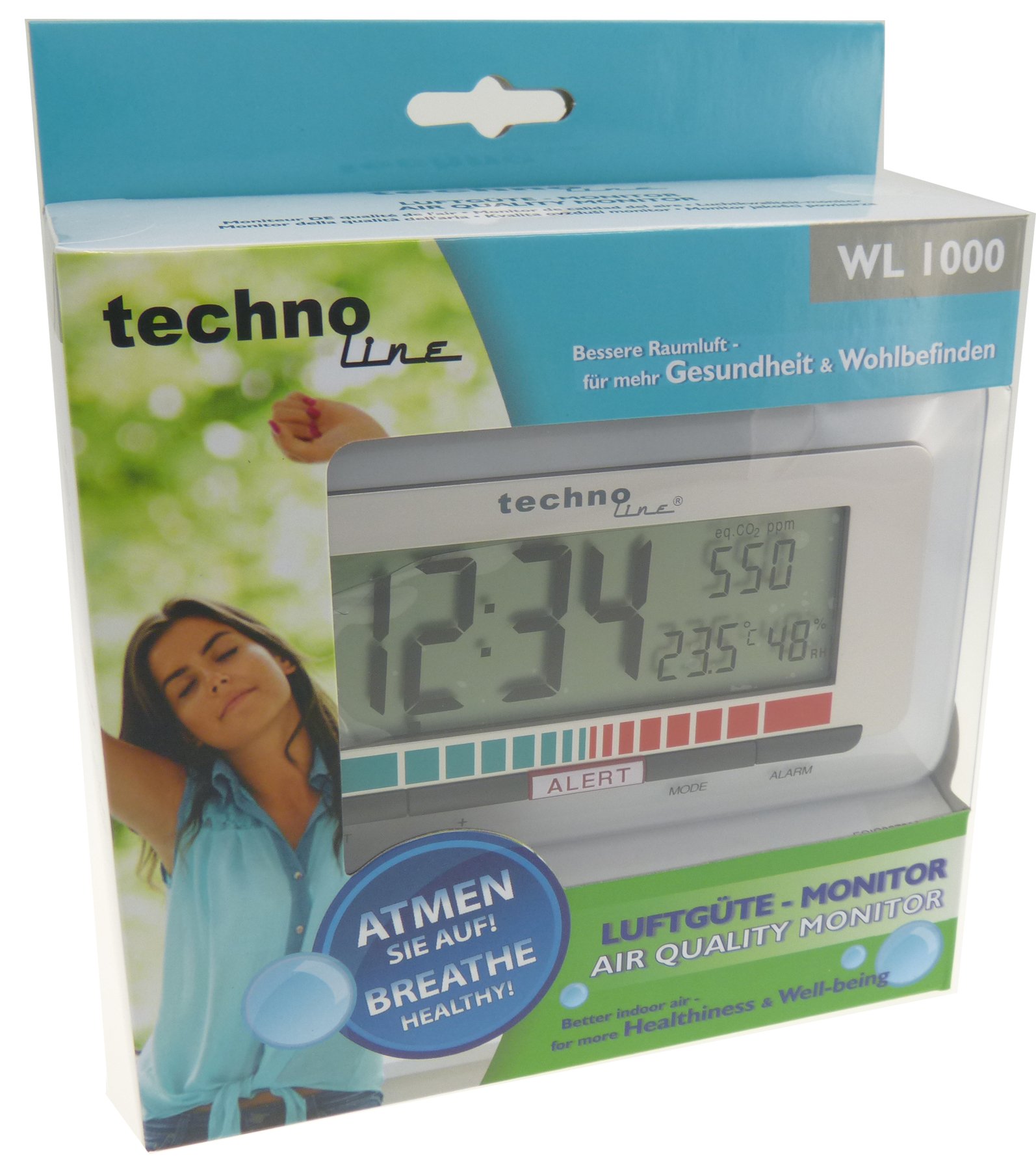 Technoline WL 1000 Luftgüte-Monitor mit Luftgütealarm, rot/metallic