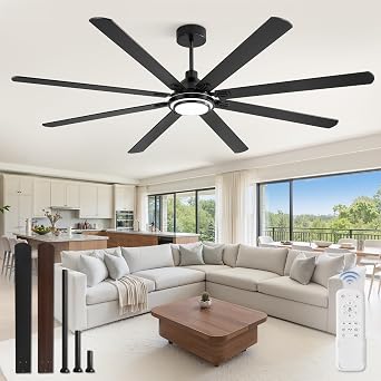 Fanbulous - 84 inch ceiling fans with lights and remote, black ceiling fan with 8 blades dual color, large ceiling fans indoor outdoor