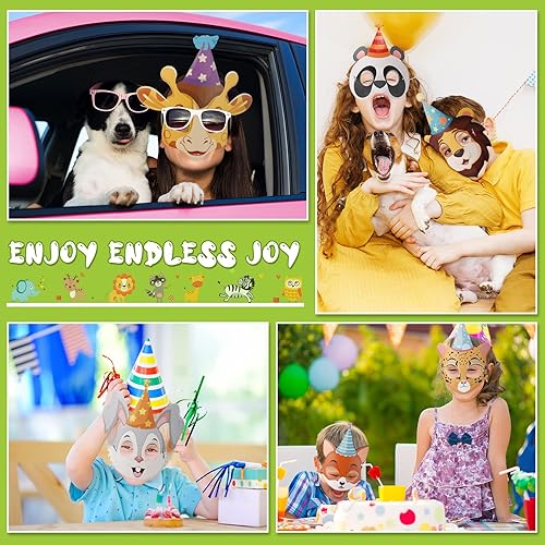 Miniatura 6 de Leitee 16 máscaras de animales para fiestas de cumpleaños para niños, máscaras de animales de safari con 16 caras diferentes de animales para