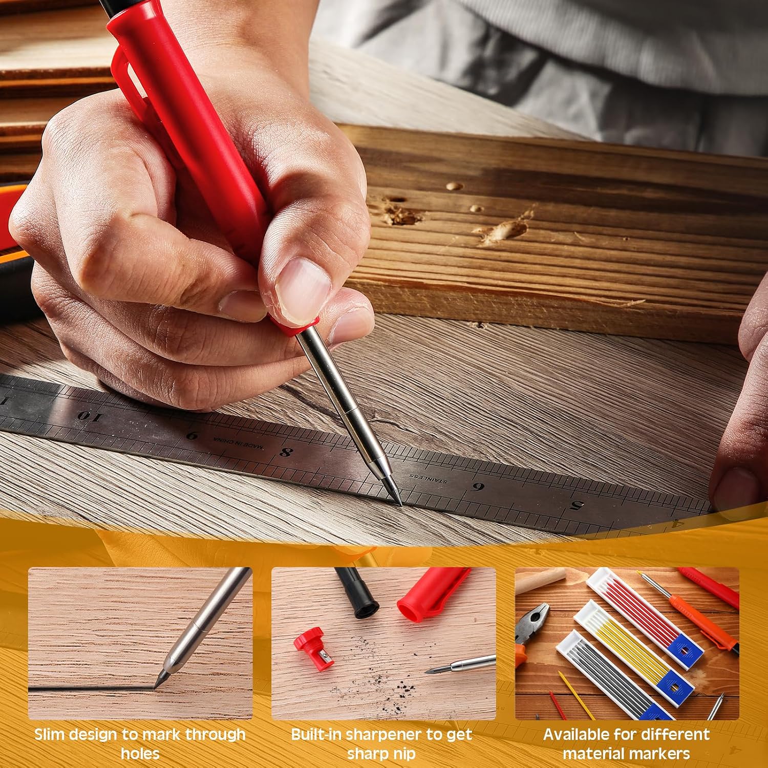 Zhehao 120 Pcs 2.8 mm Carpenter Pencils Lead Refills,Black, Red, Yellow image 3