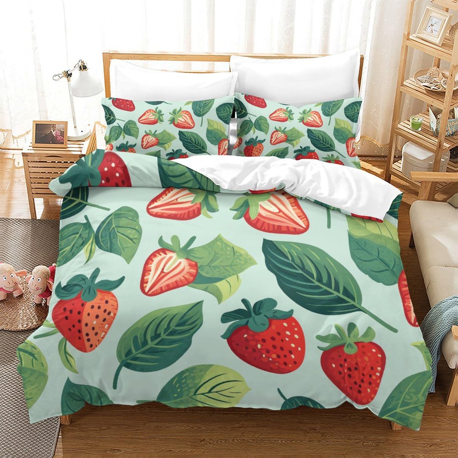 Housse de couette fraises 3D pour chambre d'enfant et ado