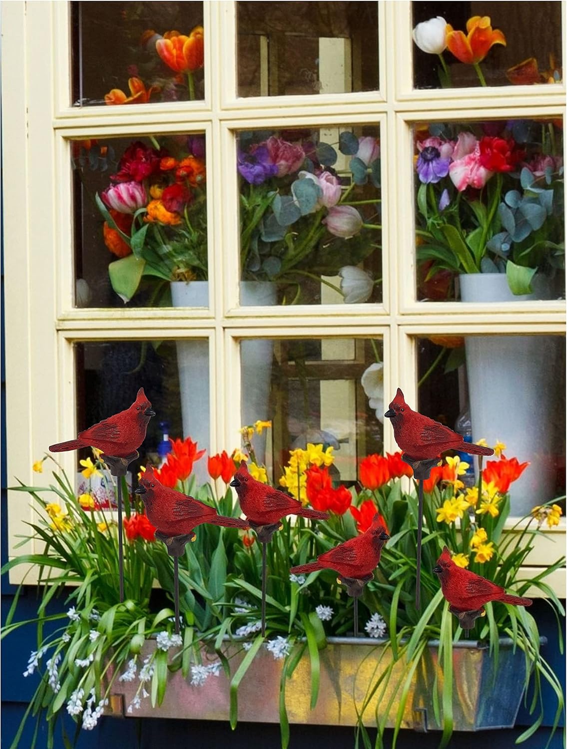 Red Cardinal Yard and Garden Stakes - Set of 12 Stakes Decorative Bird Décor for The Yard and Potted Plants - 12 Inches Tall