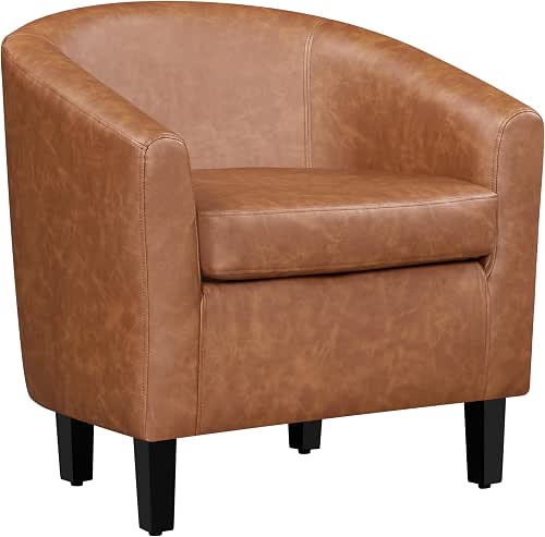 Yaheetech Leather Accent Chair, Faux Leather Armchair, Modern Barrel Club