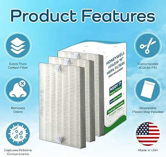 Breathe Naturally R Replacement Air Filters Compatible with Honeywell Air Purifier HPA300, HPA200 and HPA100 Series - True Honeywell HEPA Filter for Home Purifiers -7.5x10.25x1.5 (3 HEPA Filters)