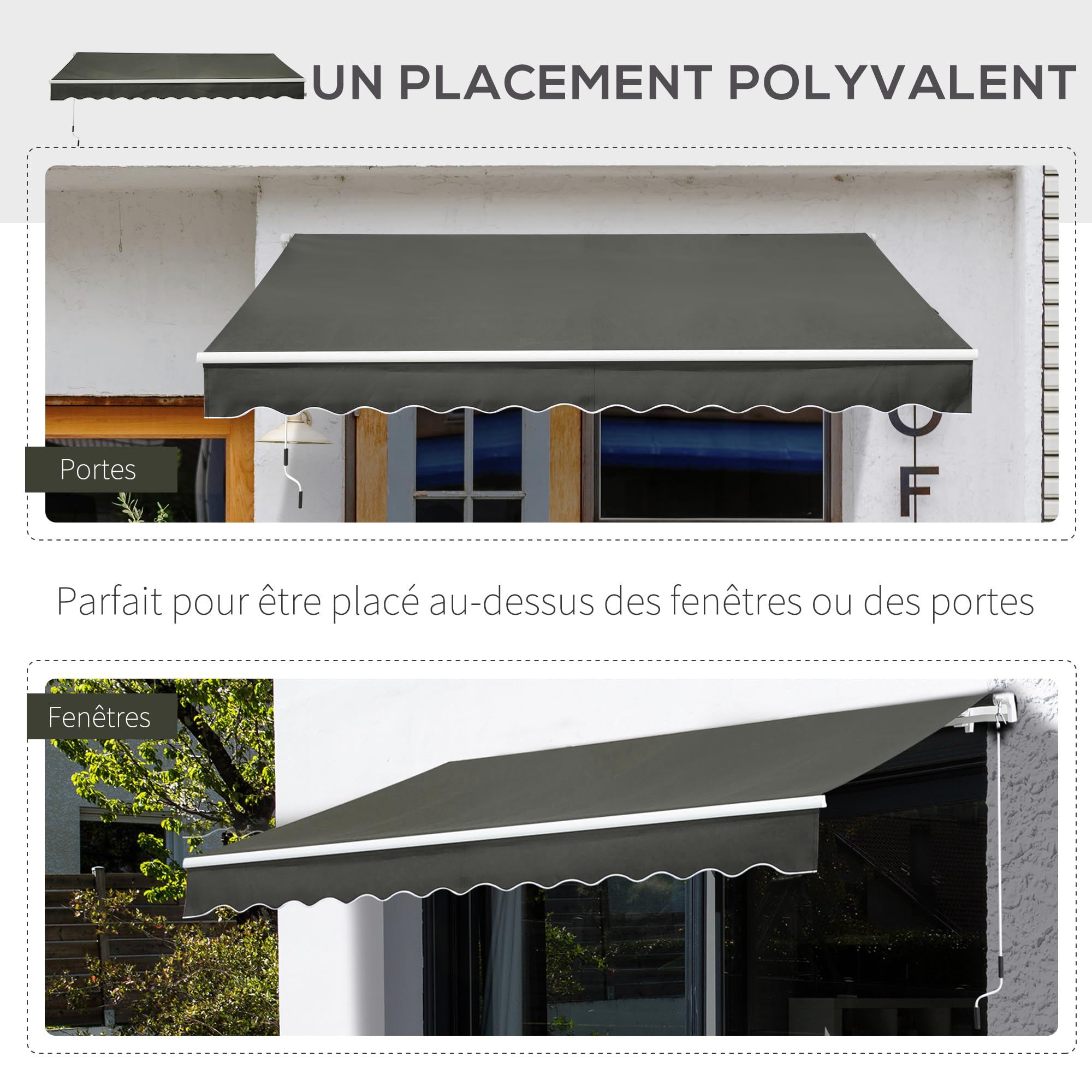 Outsunny Store Banne Manuel Rétractable Angle Réglable 3,5 x 2,5 m Gris