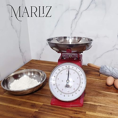 Miniatura 9 de MARLIZ Báscula mecánica de alimentos de 11 lb/ 5Kg - Báscula de cocina analógica con 2 cuencos (gramos y onzas) | Balanza de Cocina - Báscula de