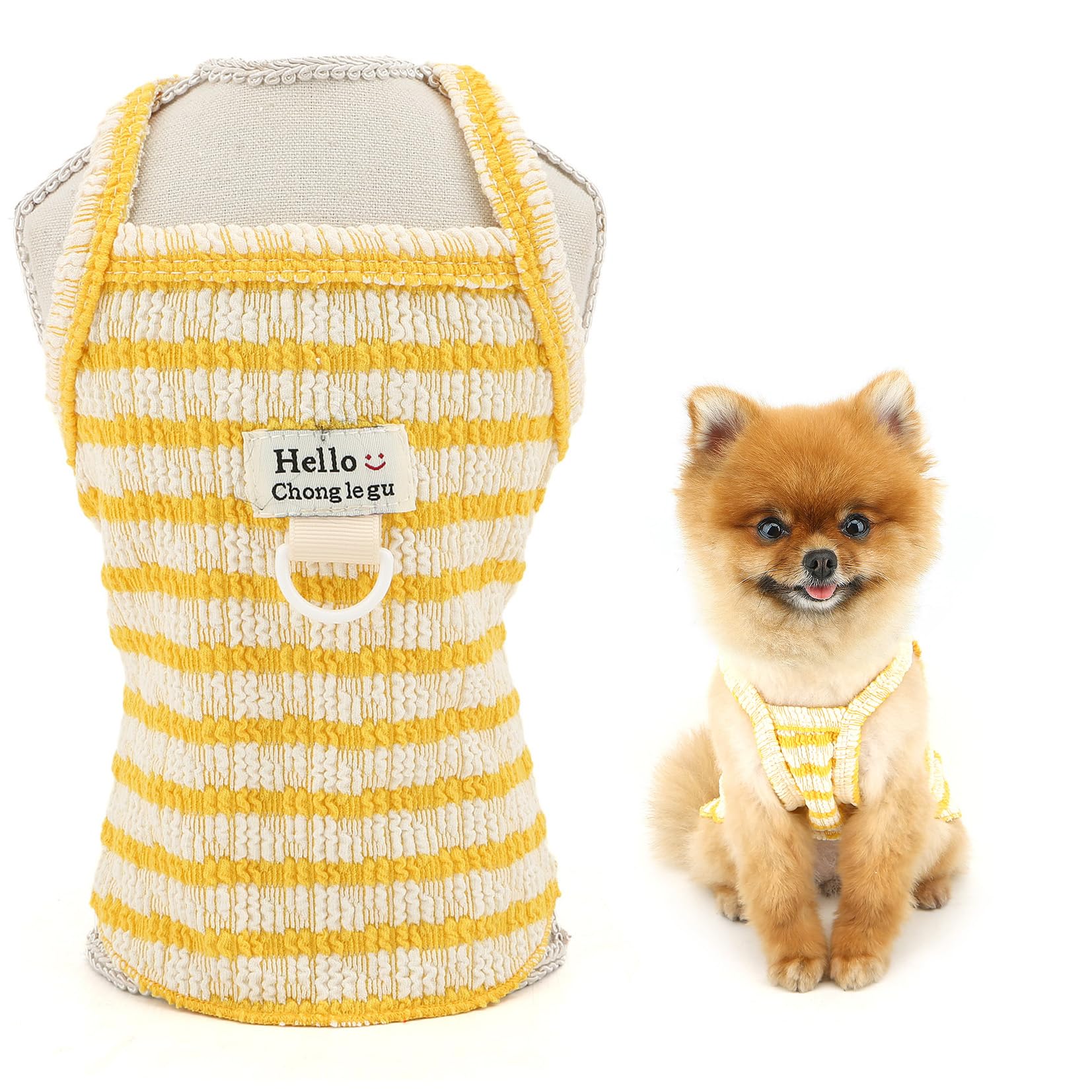 SMALLLEE_LUCKY_STORE Striped Dog Shirt for Small Dog Pet Pullover Cami T-Shirt with D-ring Stretchable Summer Tank Top Breathable Lightweight Puppy Clothes Chihuahua Yorkie Cat Vest, Yellow, M