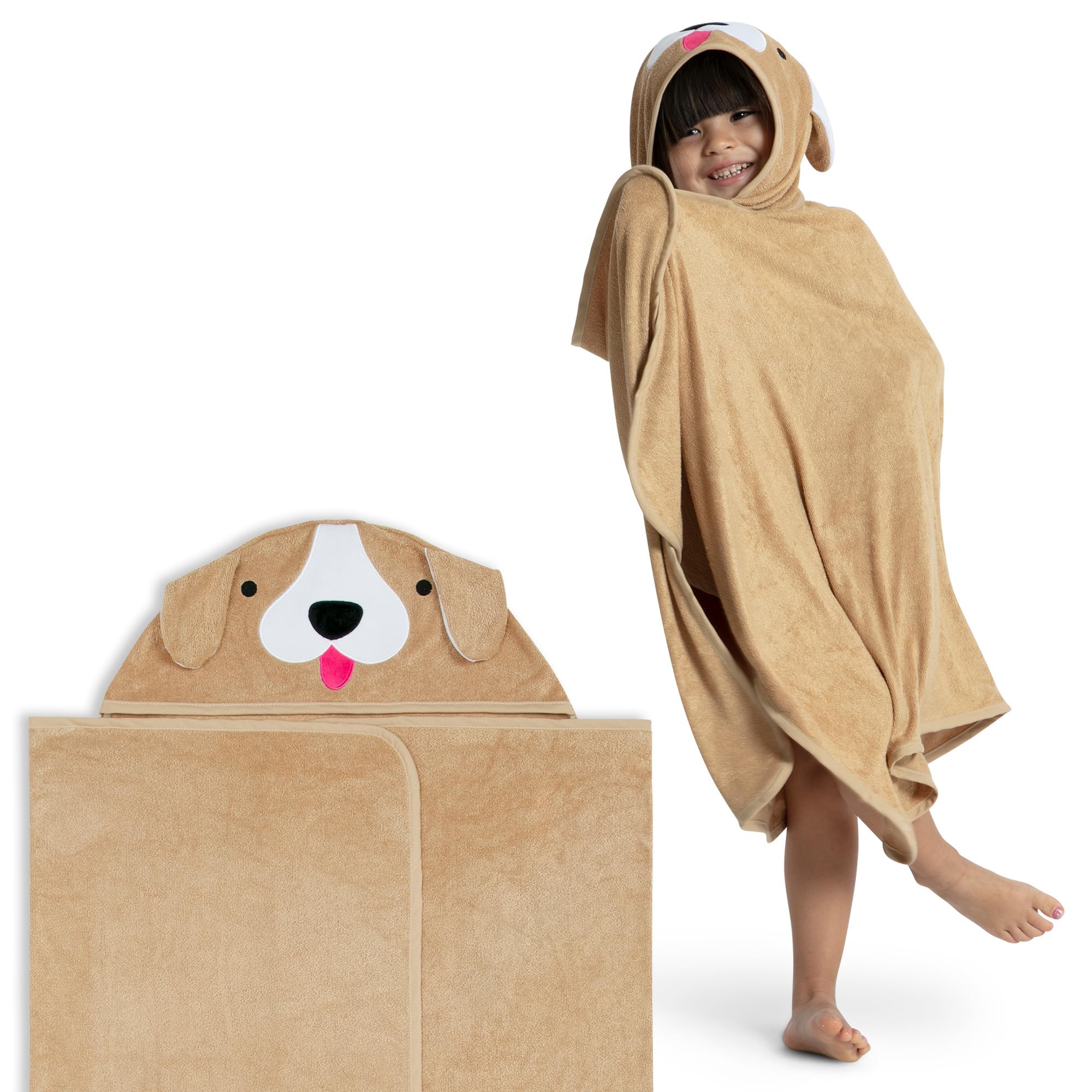 Delta Children Kids Hooded Bath Towel with Pockets - Super Soft and Absorbent- Great Gift for Boys and Girls, Tan Dog