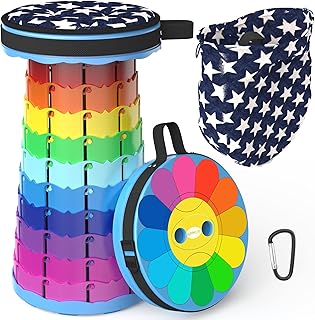 ALEVMOOM Portable Collapsible Stool with Cushion Telescopic Stool with Painting Retractable Folding Stool Sturdy Capacity 440Ibs, Camping Stool for Outdoor Hiking Garden BBQ with Bag,Carabiner