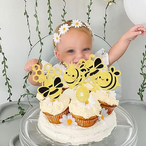 Miniatura 3 de Rsstarxi Paquete de 30 adornos para cupcakes de abejorros con purpurina, panal, abeja, cupcakes, decoración de pasteles para baby shower, temática