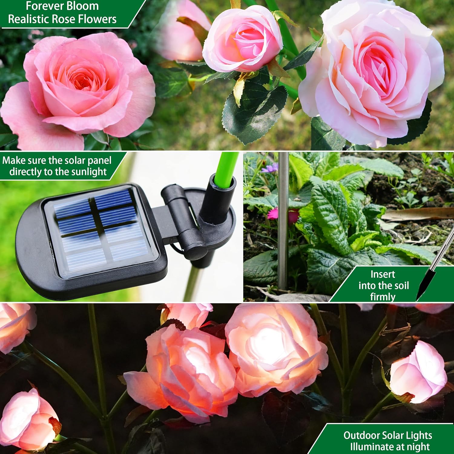 Solar Flower Lights Garden Decorations Outdoor Waterproof [Updated] 2 Packs 10 Pink Roses Solar Decorative Stake Lights for Patio Pathway Yard Lawn Decor Gifts