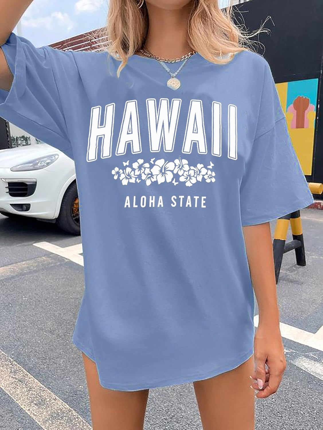 Oversized Hawaiian T Shirt Women Hawall Aloha State Summer Shirt Loose Beach Shirt Funny Hibiscus Flower Graphic Tees - Image 3