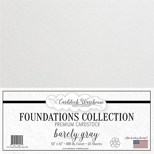 Cardstock Warehouse Foundations Barely Gray - 12 x 12 pulgadas - 100 libras  9.52 ozm, papel de cartulina 100% reciclado, 25 hojas