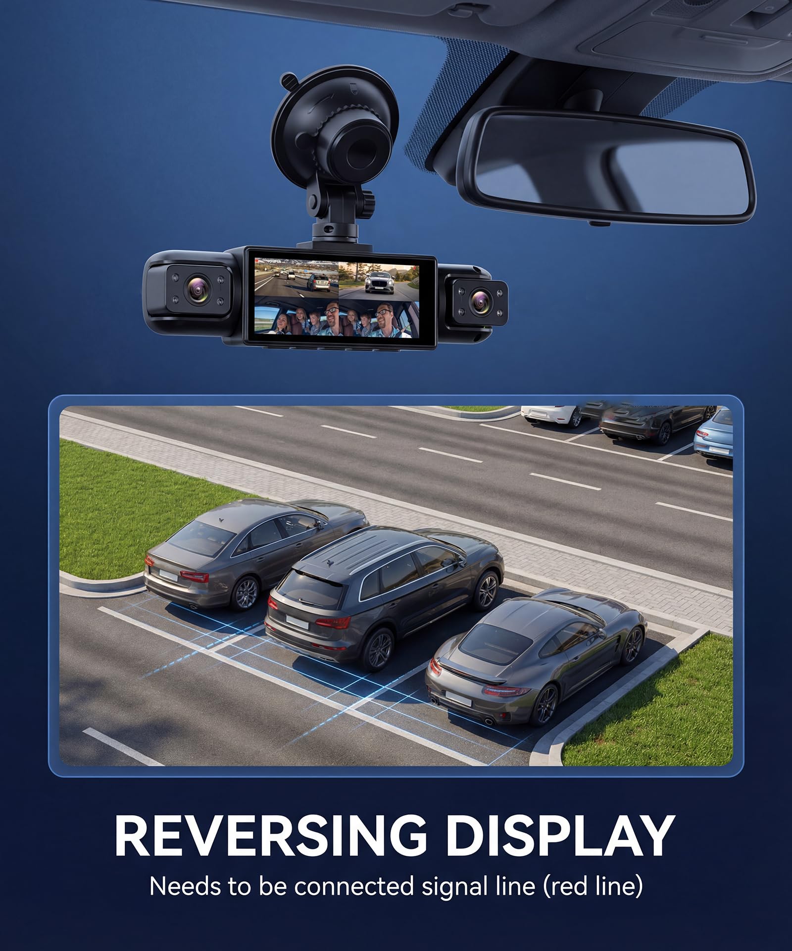 Rimoody 4 Canali 360° Dashcam Auto, 4 Telecamera HD 1080P Anteriore e Posteriore Sinistra Destra, 3.16 Pollici Schermo IPS Dash Cam con Visione Notturna 8 IR/Loop Video/24H Parcheggio Monitor