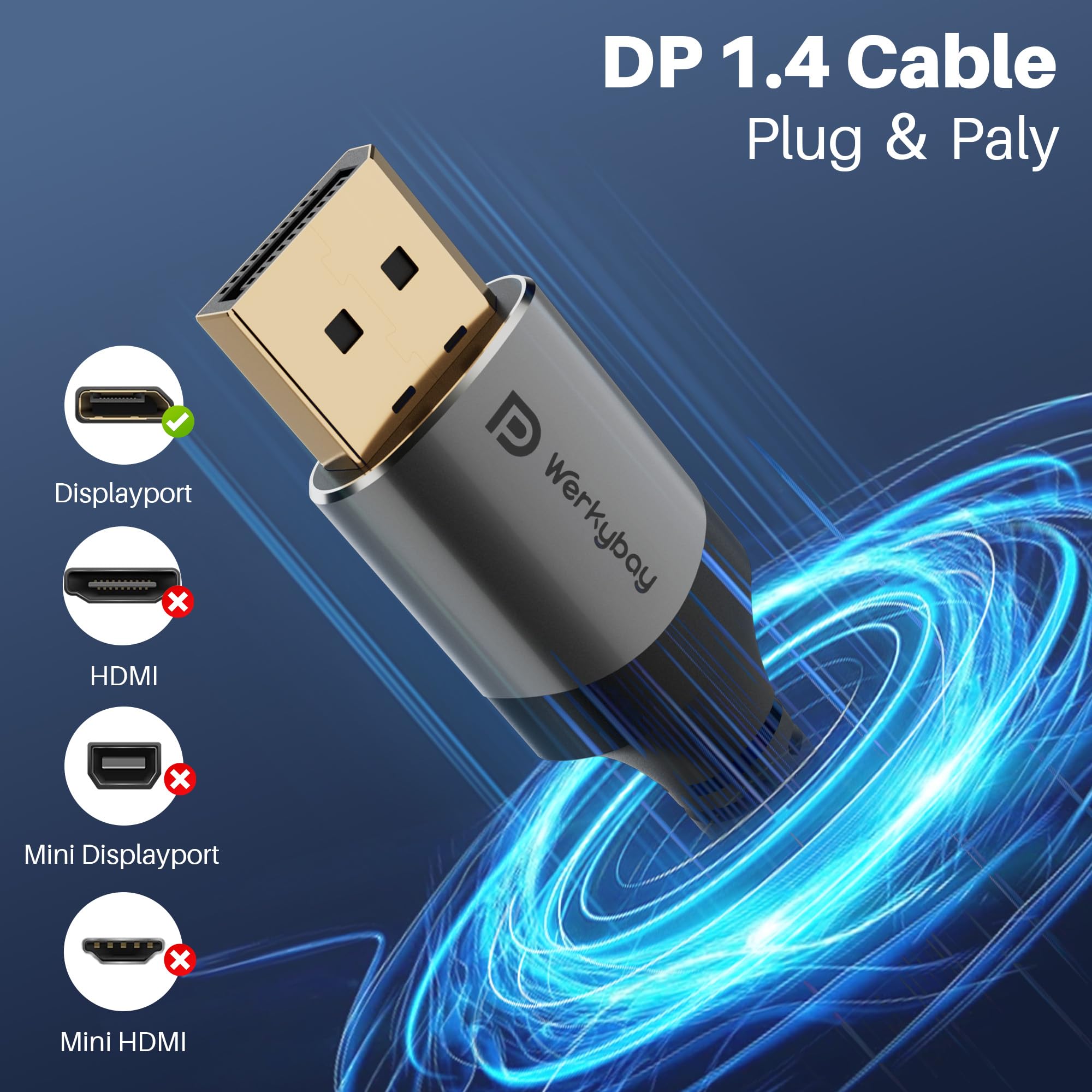 Kabel 8K DisplayPort 2 m, DP 1.4, 32,4 Gbps, certyfikat VESA, nylonowa osłona, 8K 60 Hz 4K 120 Hz 2K 240 Hz, HBR3 HDCP HDR, FreeSync G-Sync, do monitora, laptopa, TV