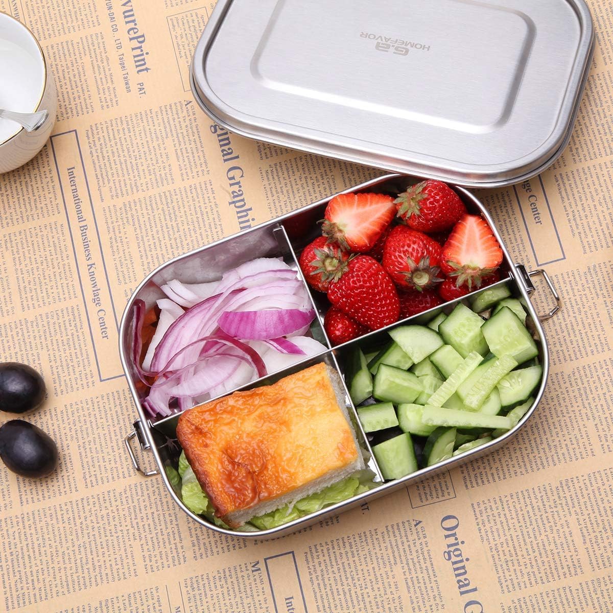 G.a HOMEFAVOR Stainless Steel Bento Lunch Box, Metal Lunch Container with 4-Compartment, 1400 ml, Ideal for Work & Travel, Meal Prep, Leak Proof, Dishwasher Safe - Image 6