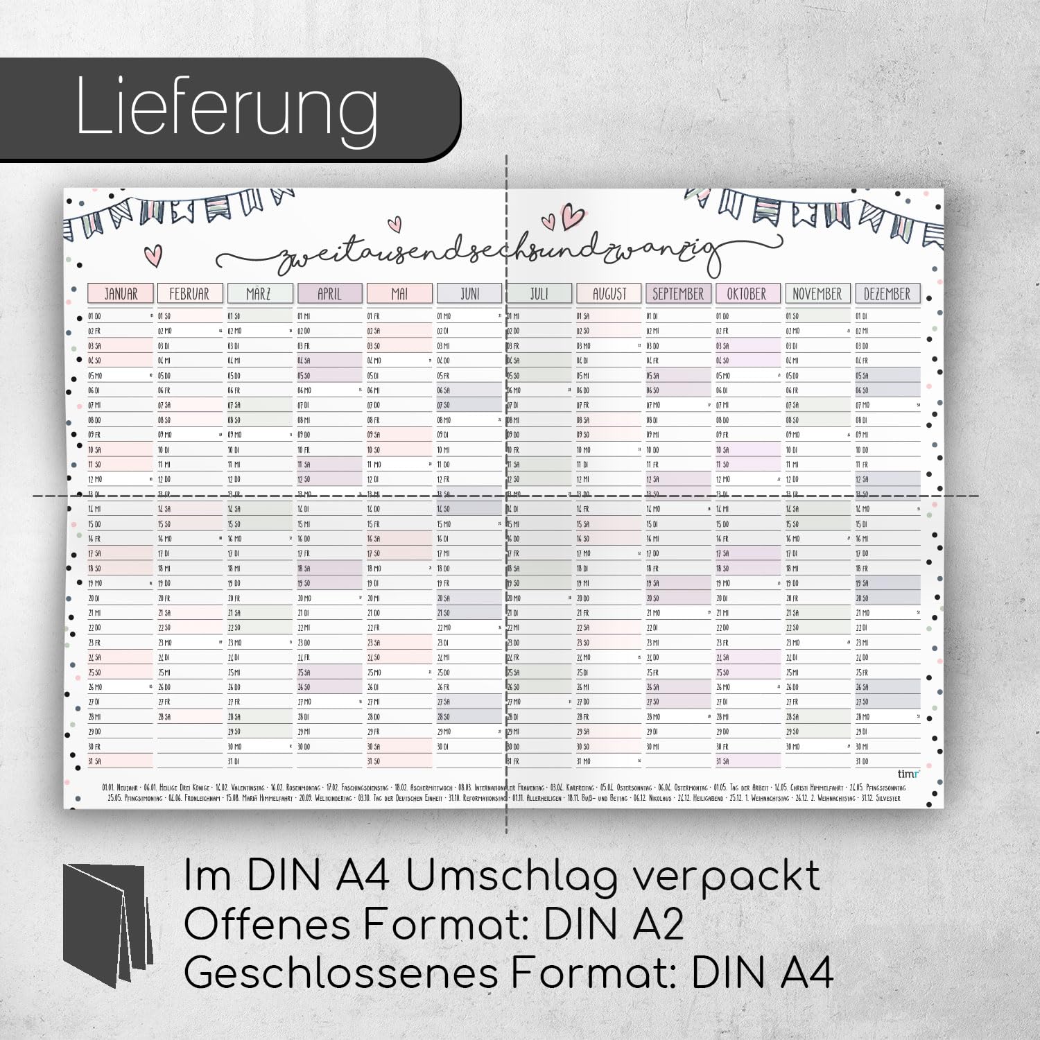 Timr wandkalender 2026 inclusief 2027 confetti-motief - DIN A3 kalender 12 maanden dubbelzijdig I tr396