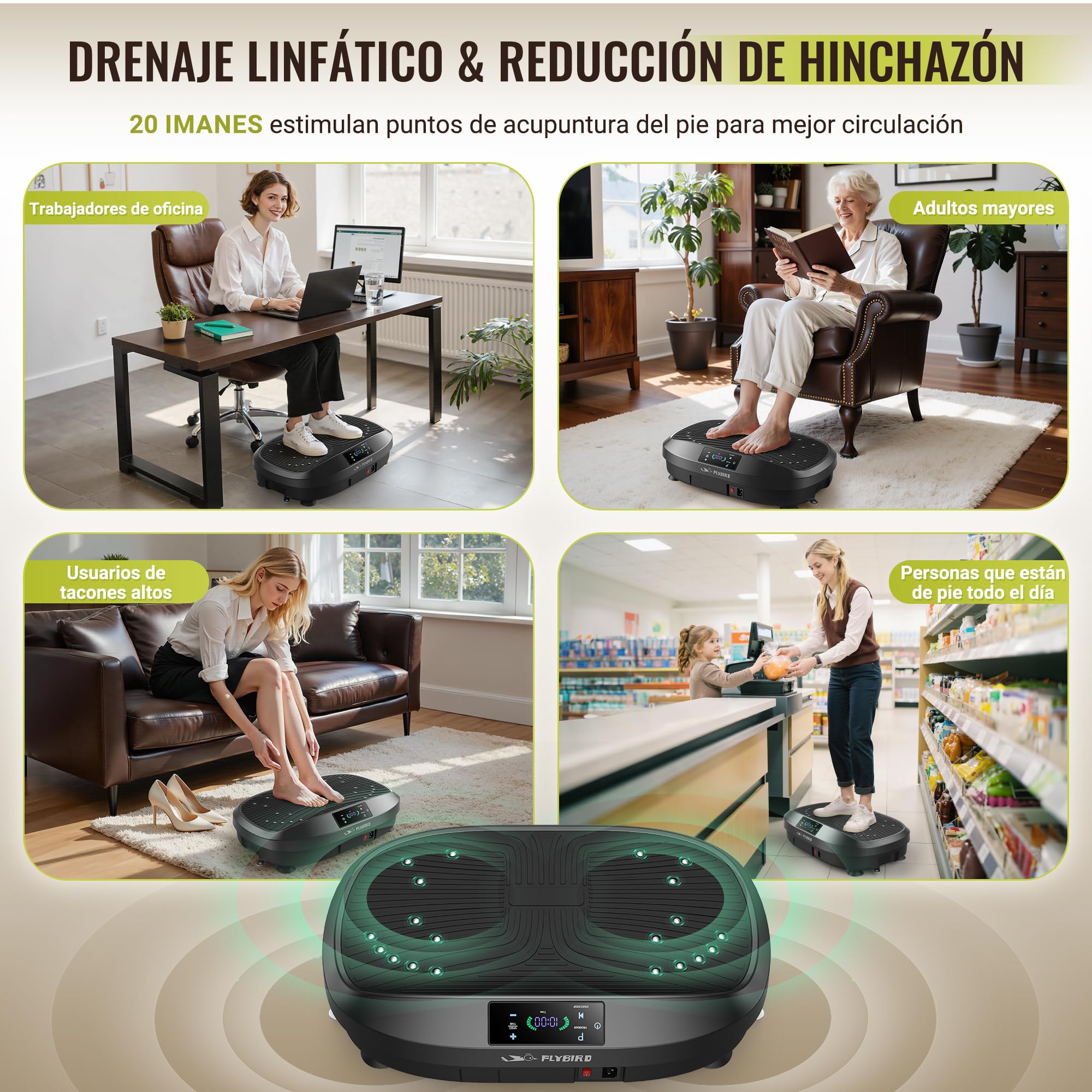 FLYBIRD Plataforma Vibratoria, Máquina de Ejercicio de Placa de vibración para Entrenamiento Corporal Completo, Ideal para Aumentar la Densidad ósea y Drenaje linfático