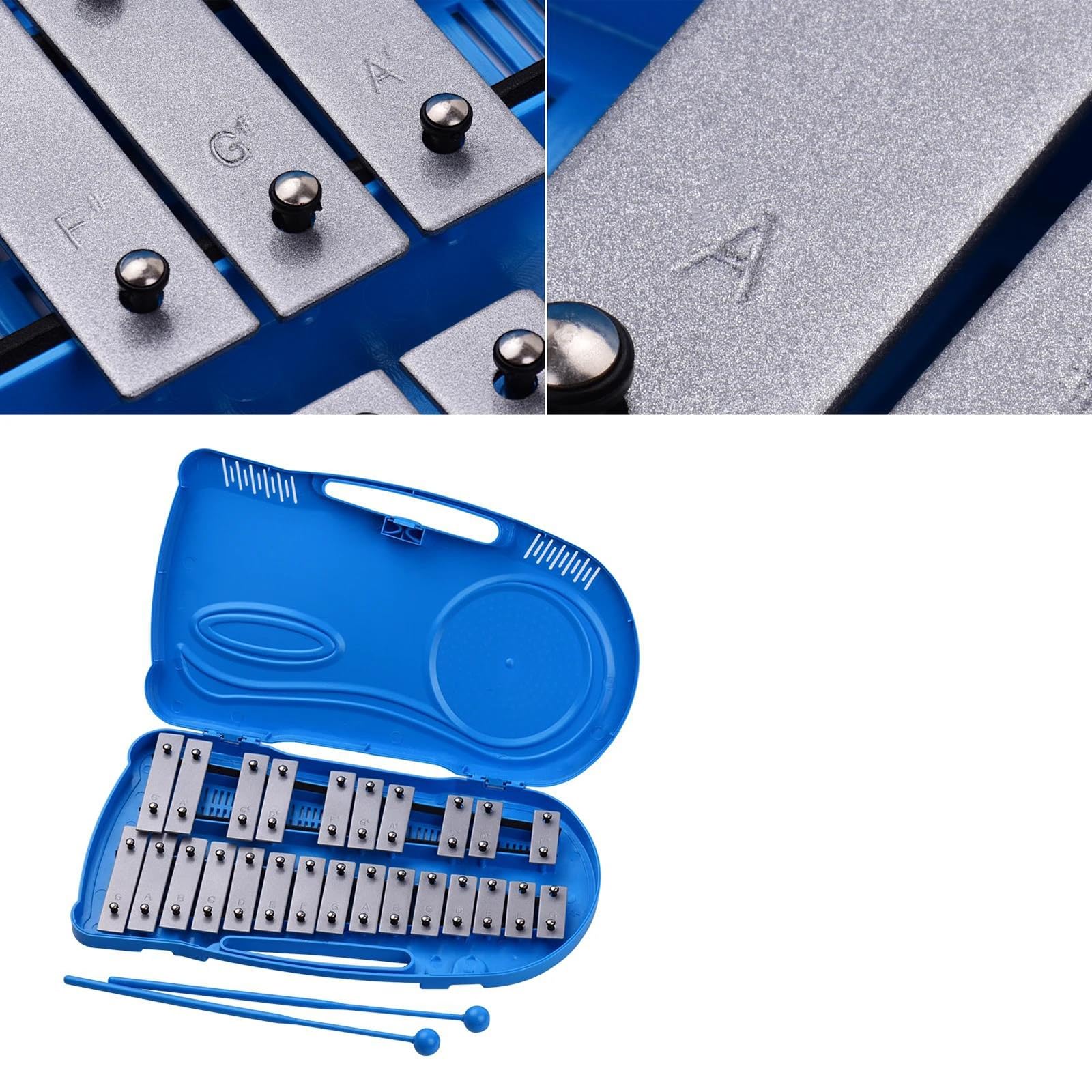 Instrument de Percussion Glockenspiel Durable en métal de 25 notes avec boîtier en plastique bleu 2 maillets Glockenspiel Percussion Instrument