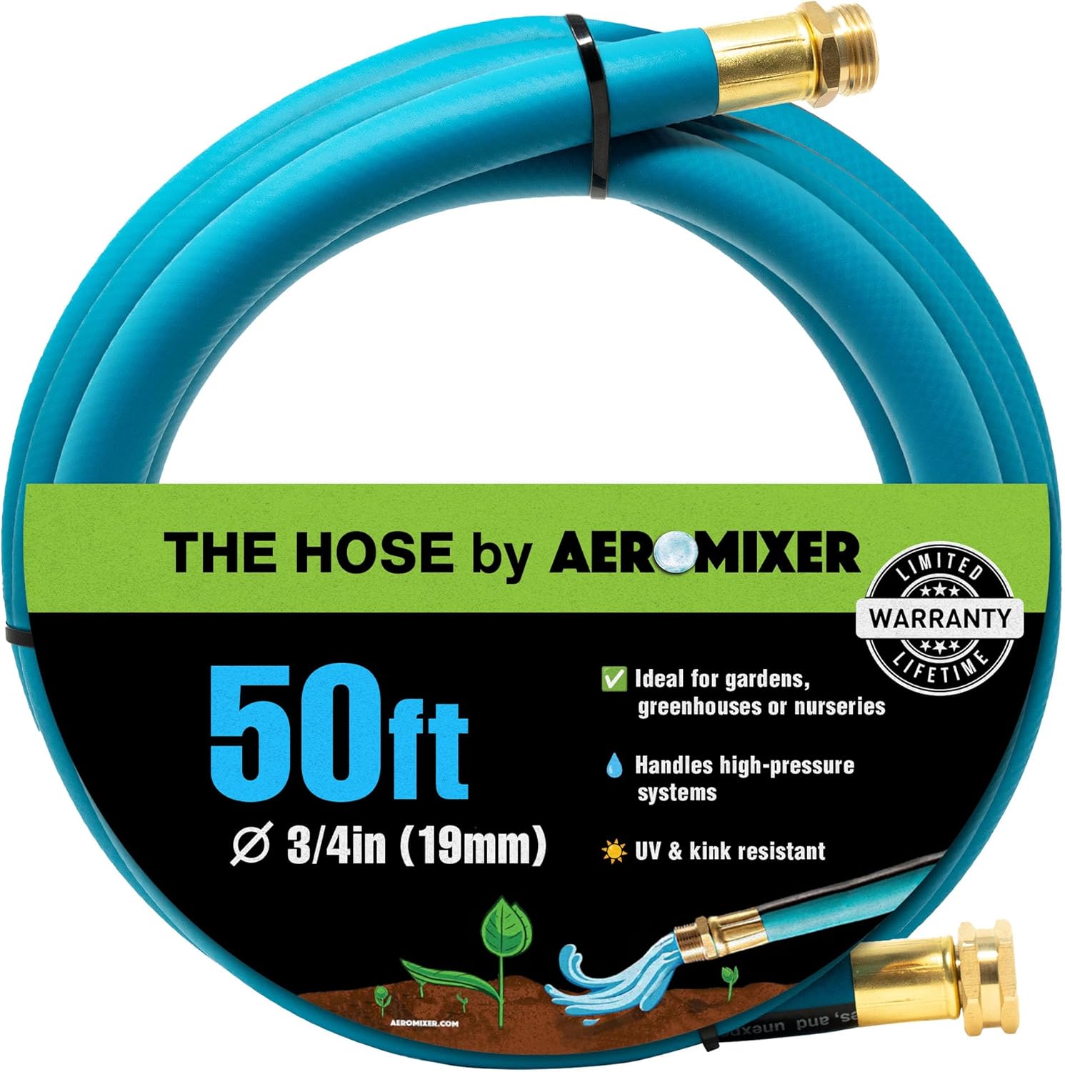 Aeromixer THE HOSE - 3/4 Inch Garden Hose 15 Feet, Kinkless Commercial Garden Hoses, Heavy Duty Industrial Water Hoses for Outdoors, 650 PSI High-Pressure Watering Tool for Farming and Gardening