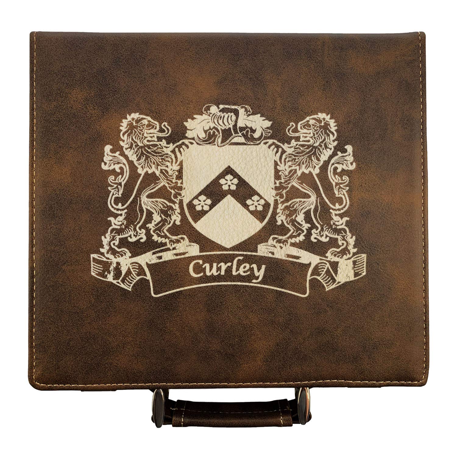 Curley Irish Coat of Arms Leather Poker Set