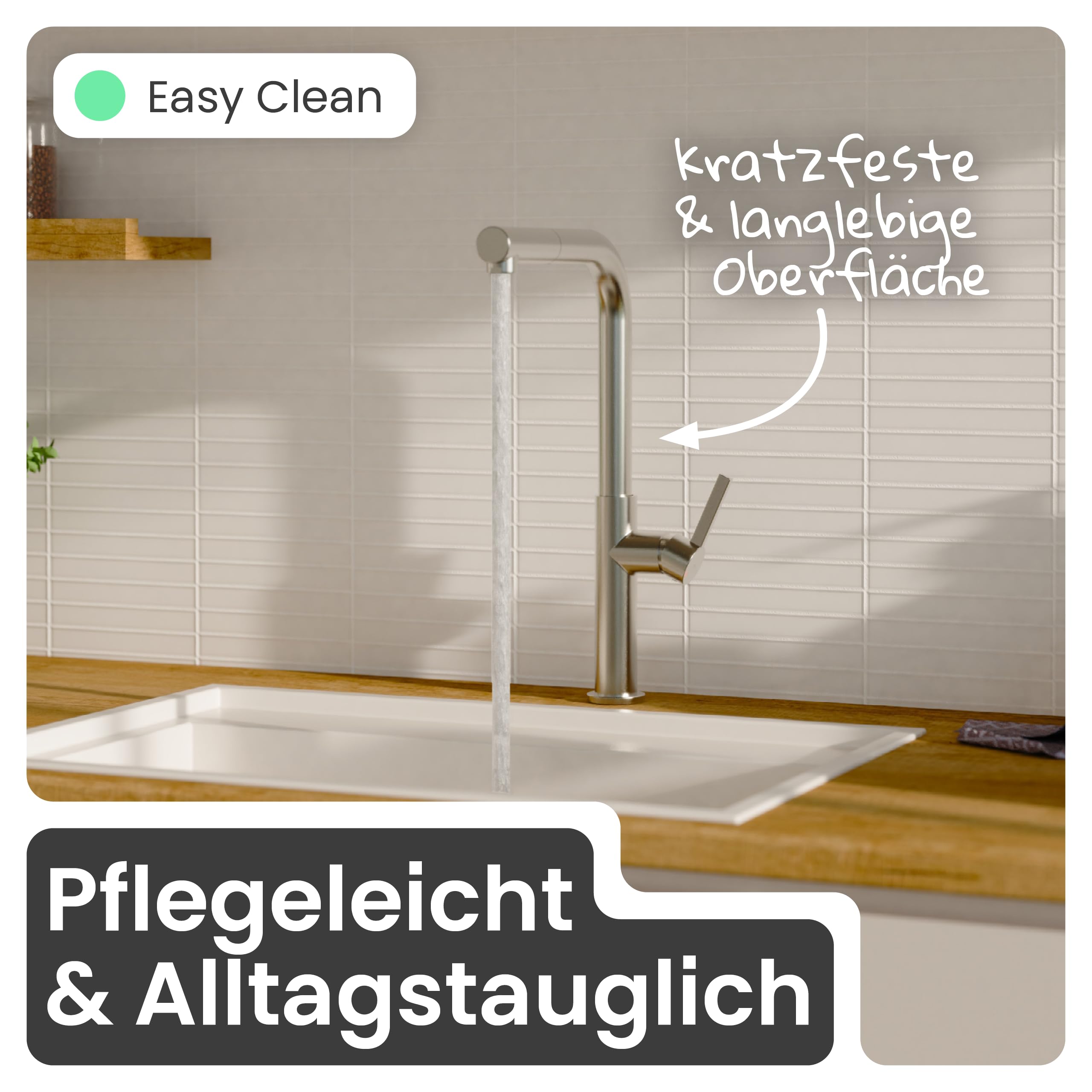 Küchenarmatur | Wasserhahn Küche | Mischbatterie | mit herausziehbarem Auslauf | Edelstahl | 360° schwenkbar | instmaier Cassia |