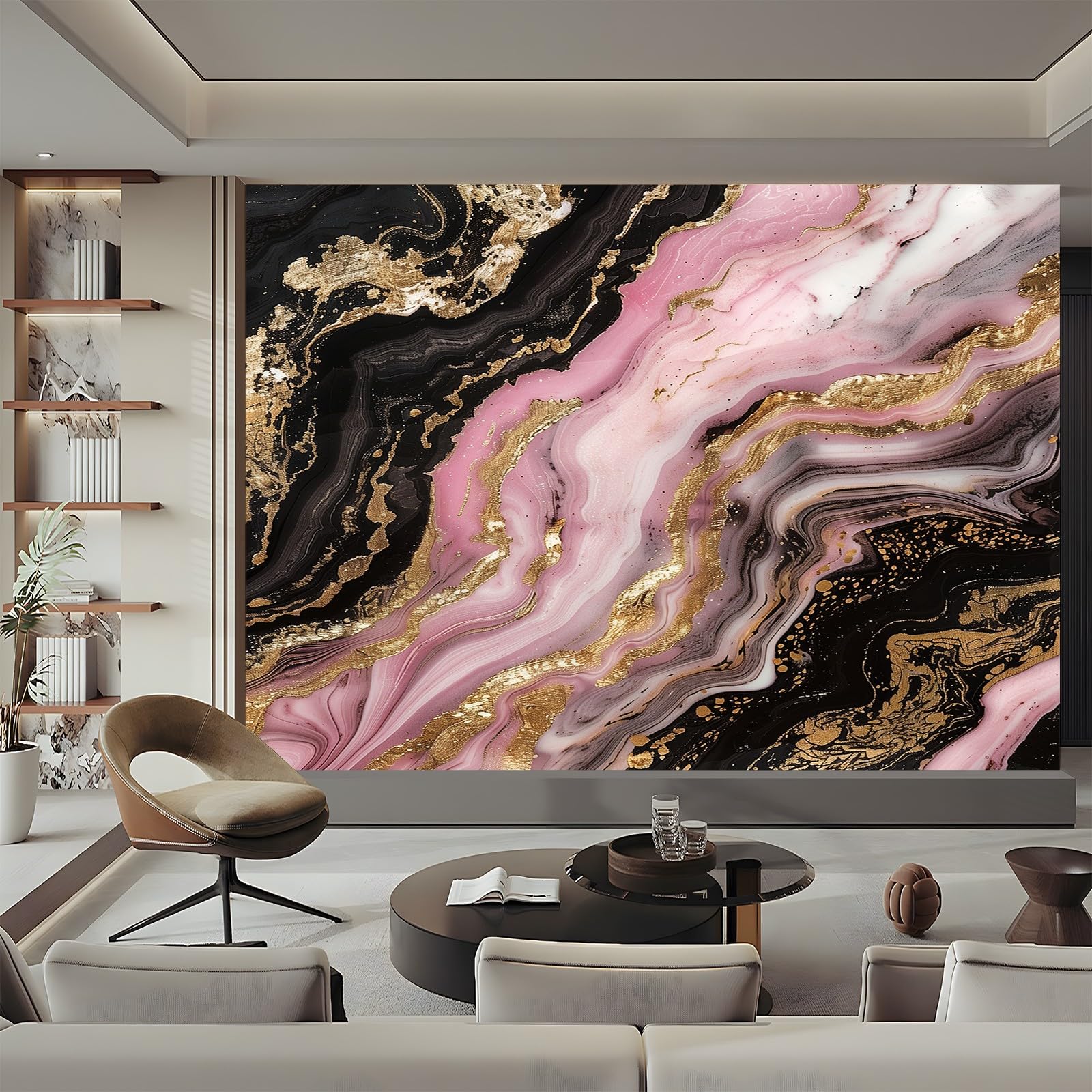 Papel pintado fotográfico de mármol rosa negro 350 x 256 cm, arte Prin no tejido, respetuoso con el medio ambiente, póster fotográfico para comedor, cocina, decoración del hogar