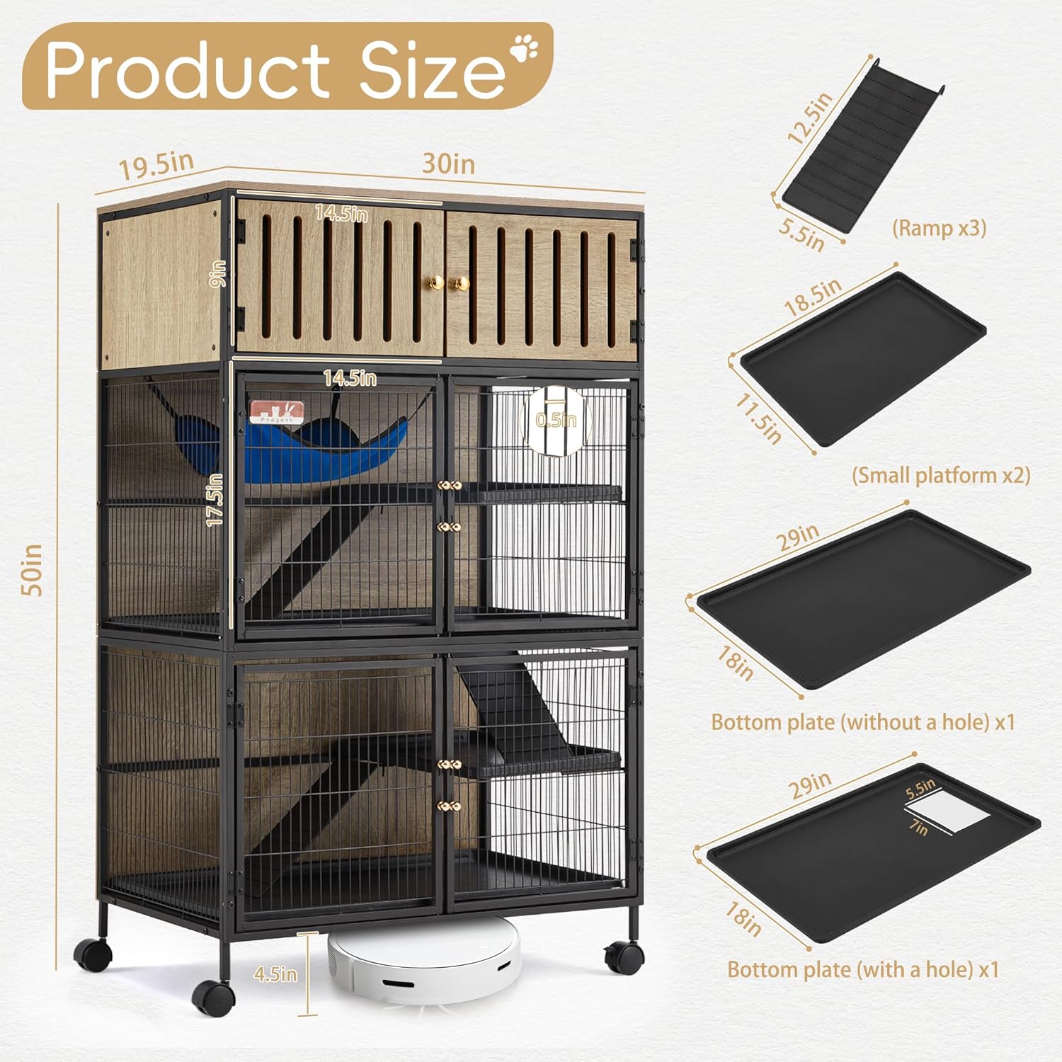 Fragess Metal Large Guinea Pig Cages 5 Levels, 50.0" H Rolling Ferret Cage with Removable Ramps & Double Door, Cage with Locker, Squirrel Cage Christmas Decoration Pet Crate Furniture
