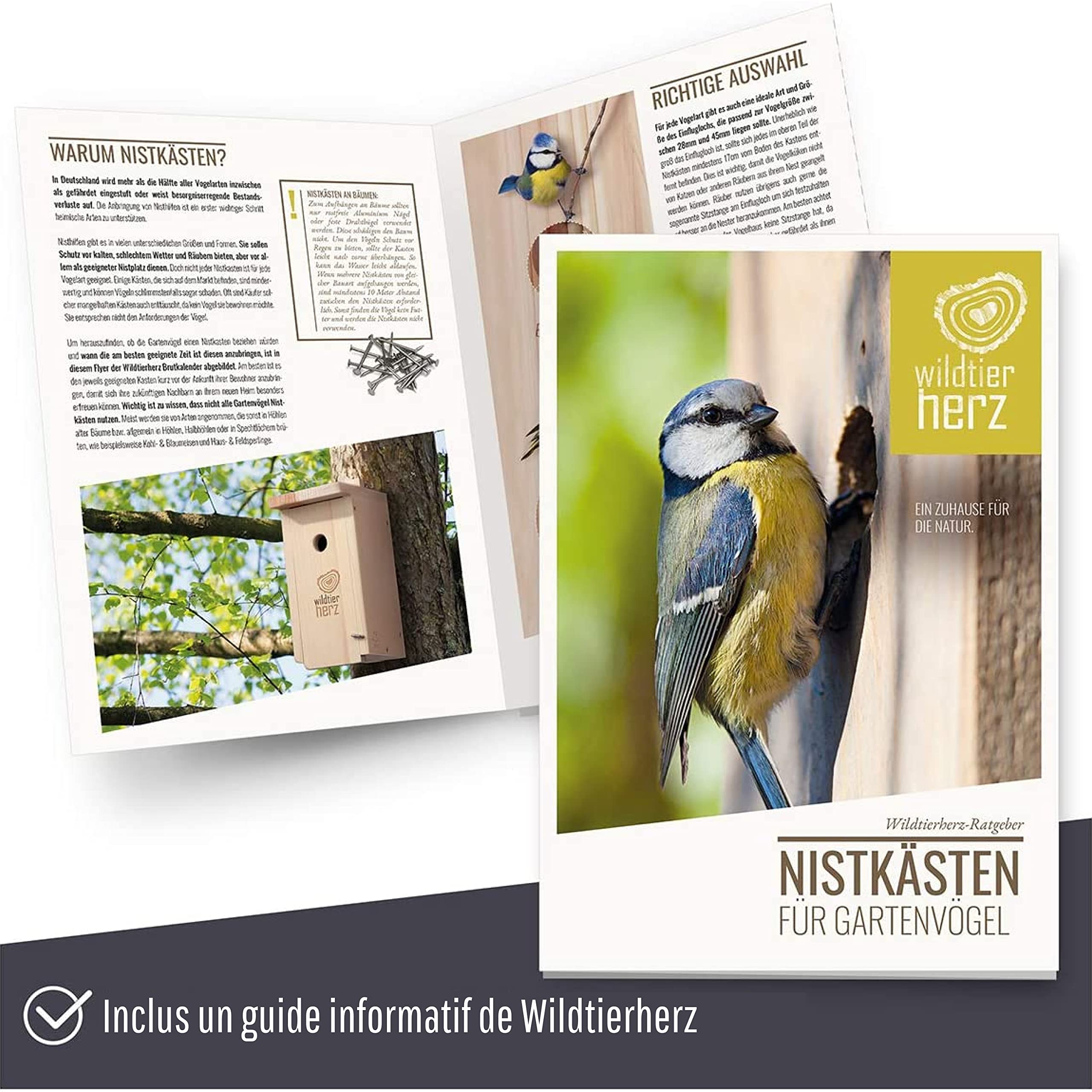 Wildtier Herz I Nichoir pour Merle en Bois Massif Vissé - Résistant Aux Intempéries & Non Traité - Maison pour Oiseaux Semi-cavernicoles - Nichoir Oiseaux Exterieur Premium - Nichoir Mesange.