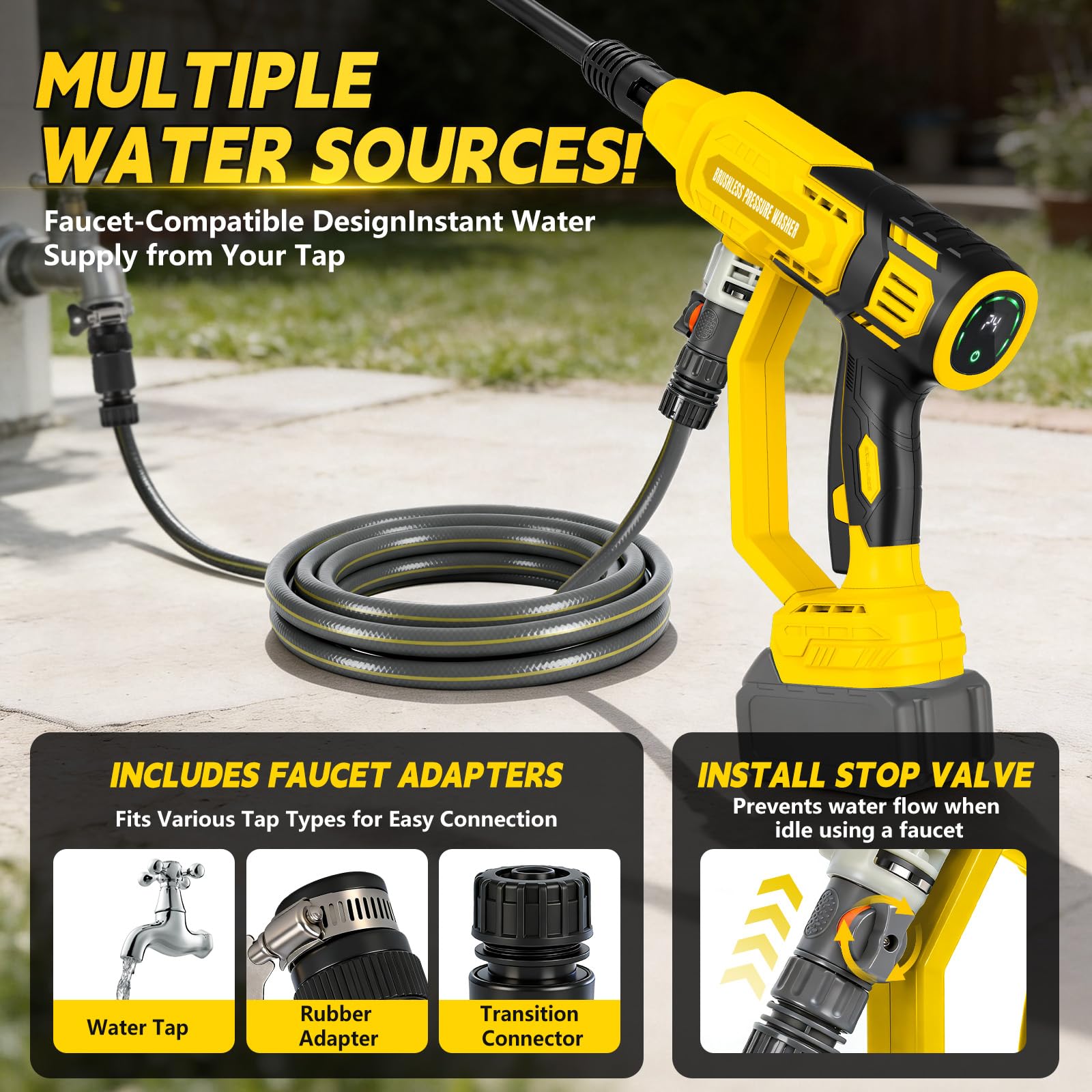 Hidrolimpiadora sin Cable Compatible con batería Dewalt 20V, 750 PSI Hidrolimpiadora portátil de Mano con cañón de Espuma con Boquilla 6 en 1 para Limpieza de Suelos de Coches y Paredes (sin batería)