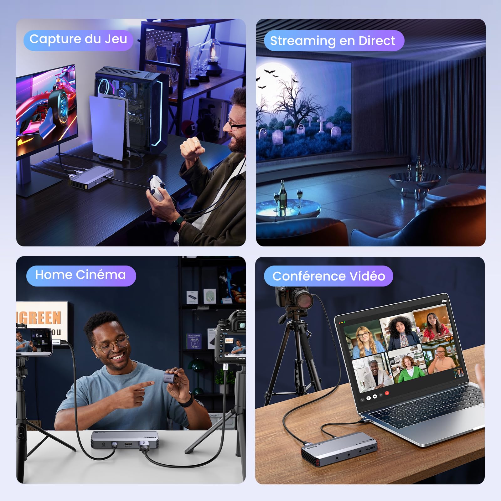 UGREEN Carte de Capture Vidéo HDMI USB C 3.1 4K 60Hz Entrée Enregistrement | Carte Acquisition HDMI 4K 60Hz Streaming Jack 3.5mm Casque Microphone Compatible avec Switch PS5 PS4 MacBook PC iPad Caméra