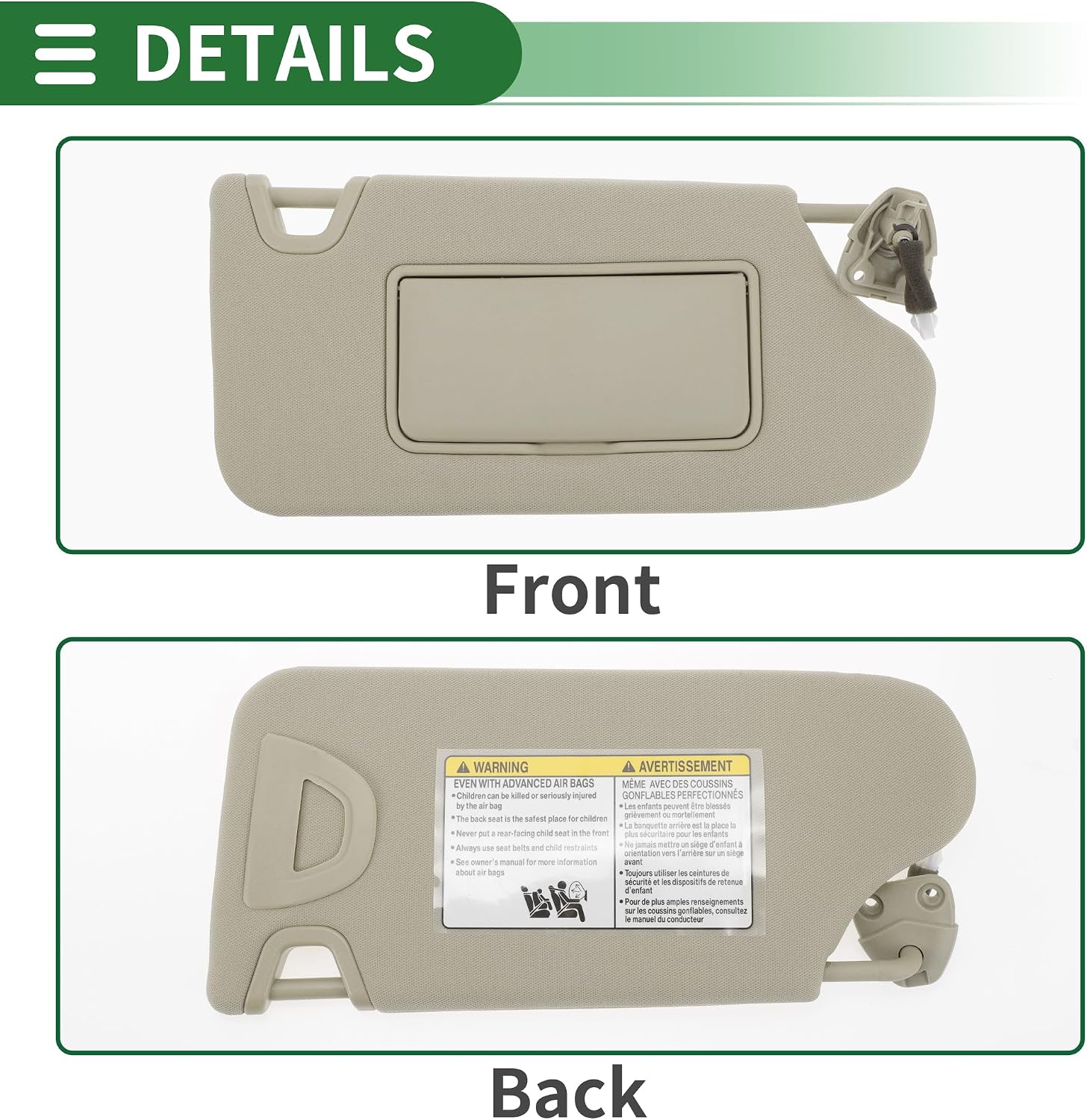 Motoforti Right Passenger Side Car Sun Visor, Sun Visor Assembly, for Nissan Altima 2013-2017, Plastic, with Mirror and Light, No.96400-3TA2A, Beige