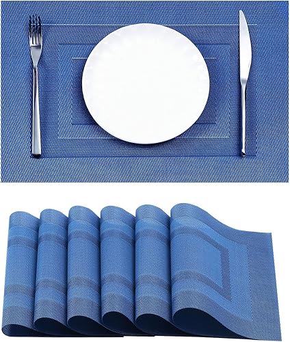Miniatura 129 de Leetaltree - Juego de 6 manteles individuales, resistentes al calor, antideslizantes, para mesa de comedor, lavables, duraderos, tejido de PVC Azul