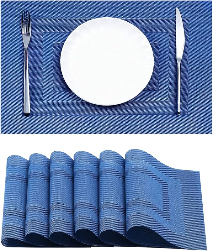 Leetaltree Blue Frame Placemats Set of 6 Heat Resistant