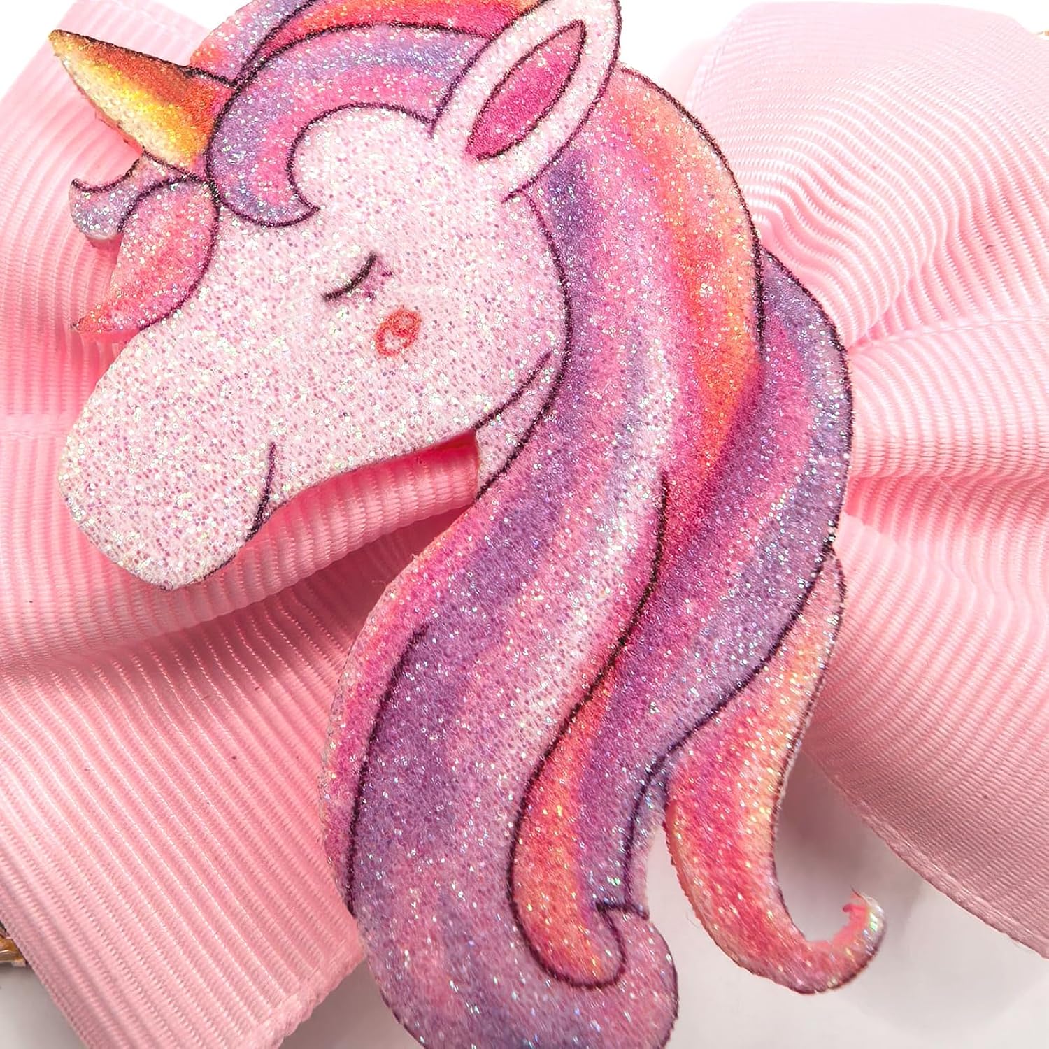 Glitter Unicorn Hair Bows for Girls - 2PCS Sparkly Pink Unicorn Bow, Cute Alligator Hair Clips Barrettes Hair Accessories for Toddler Kids Birthday Party, Princess Costume Gift