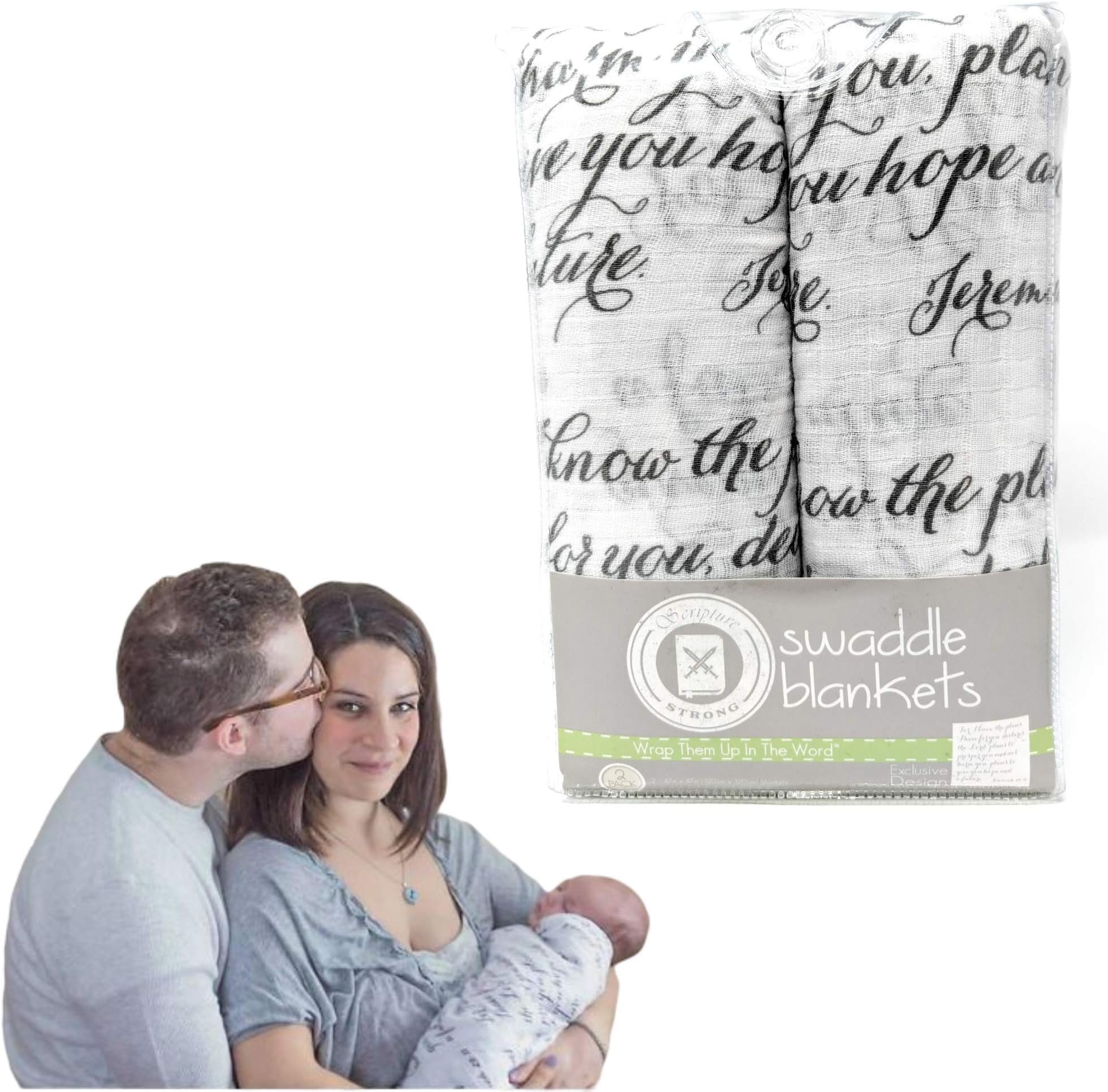 Jeremiah Scripture Swaddle Blanket Gift Set, for I Know The Plans I Have for You, Ultra-Soft 100% Cotton Muslin Receiving Blankets, Extra Large, 2 Pack