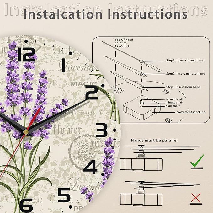 Reloj de Pared Vintage Floral con Lavanda 25 cm Silencioso miniatura 5