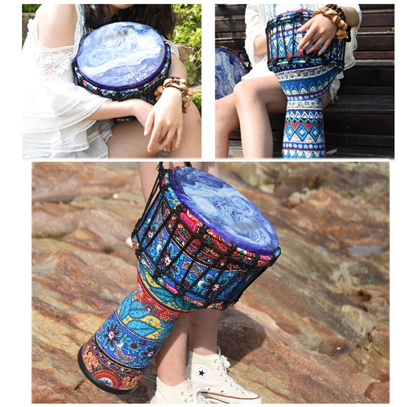 10/12 Pulgadas Yembé Duradero y Portátil, para Acompañamiento de Banda Djembe Drum, Principiante Tambor Djembe Estilo Africano Tambor Africano(PVC10inch D)