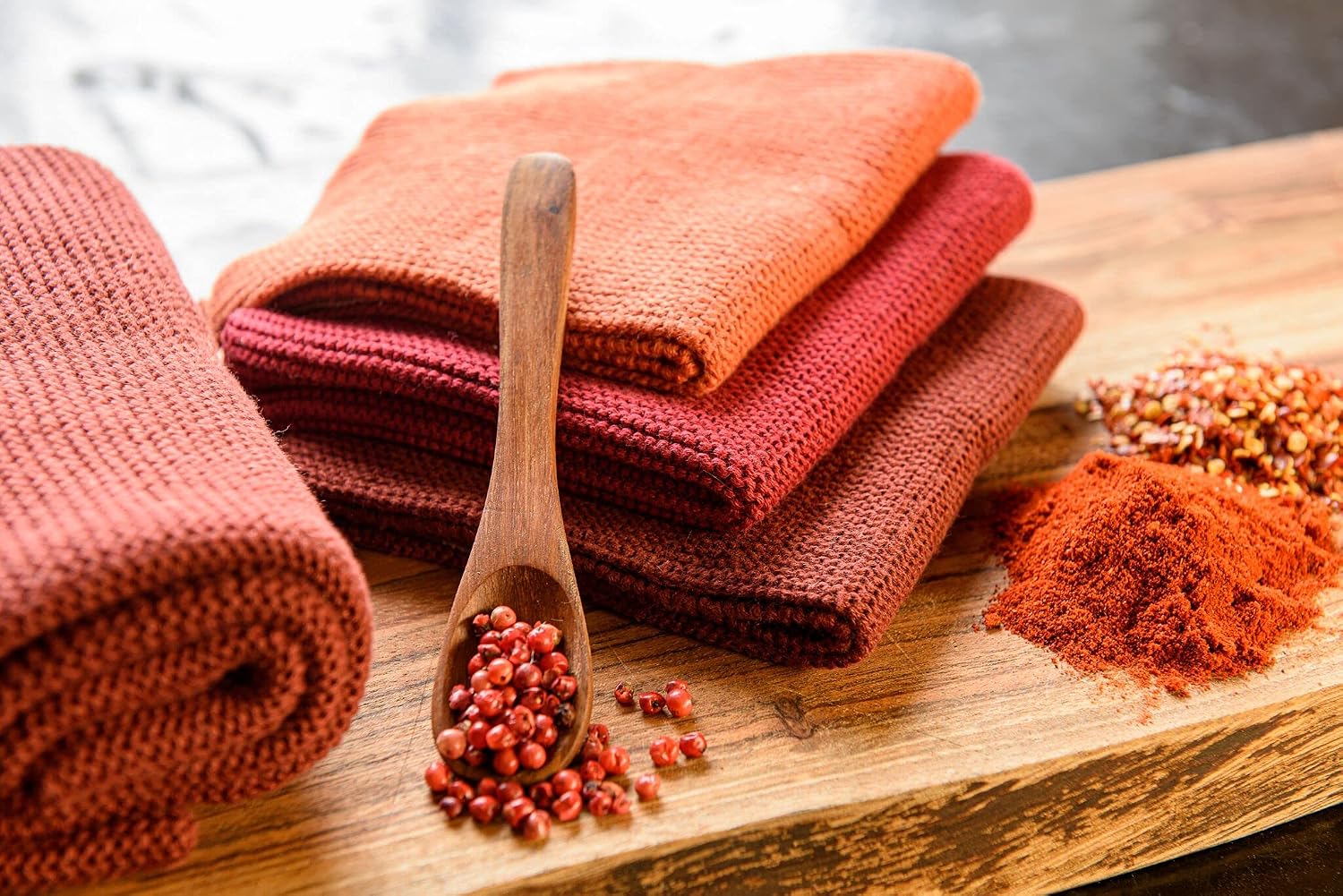 Solwang 3-Piece Danish Cotton Dishcloths in 100% Certified Organic Cotton Made in India (Burned Red Organic Combi)