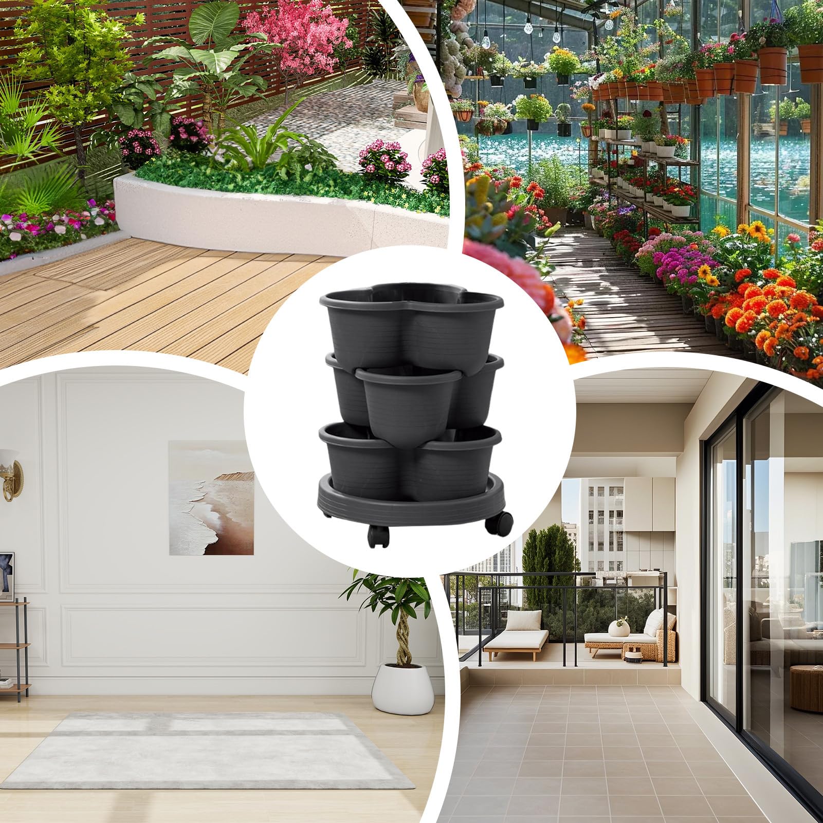 Vasi Impilabili Vaso Impilabile a 3 Livelli | Torre per piante in vaso da giardino per fragole per Giardinaggio e Coltivazione in Casa Interno Esterno Balcone Patio