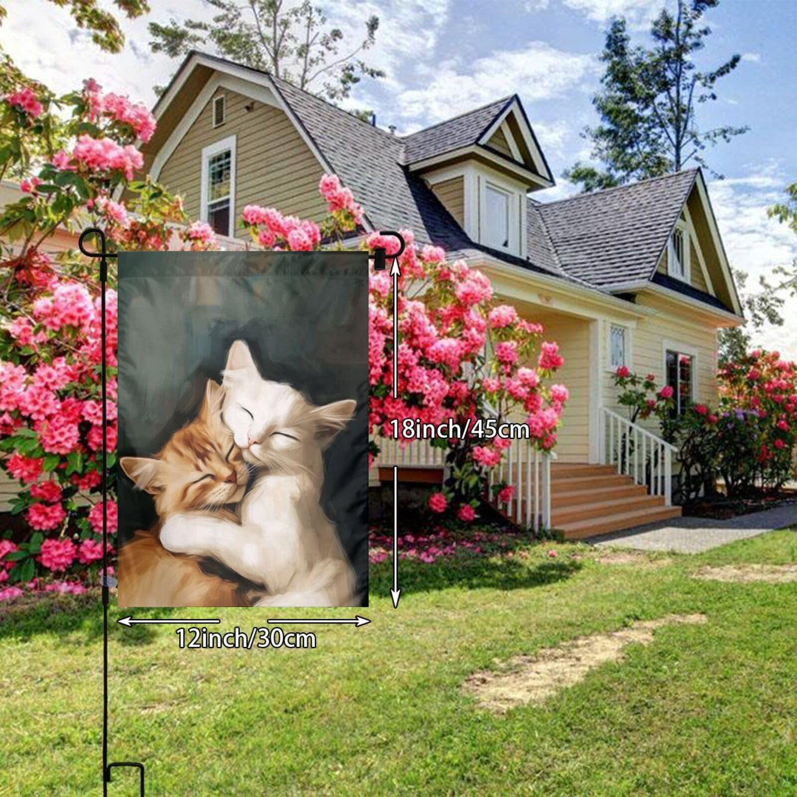 Two Cat Hugging Emerald Green Aesthetic Garden Flag 12x18 Vertical Double Sided Farmhouse Holiday Outside Decorations Yard Flag