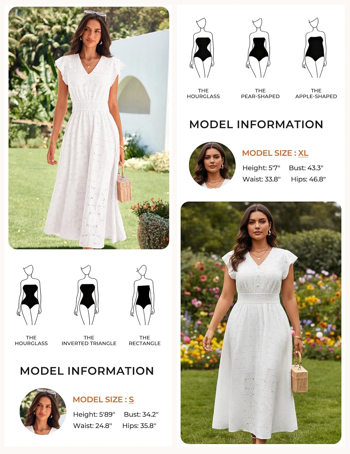 GRACE KARIN Women 2026 Summer Midi Dress,Ruffle Sleeve V Neck Smocked Eyelet Dresses,Flowy A Line Beach Vacation Dresses - Image 3